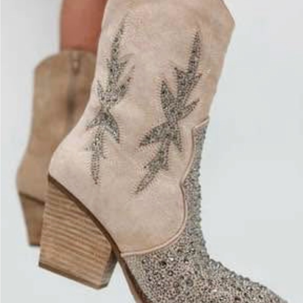 Luxe Beige and Silver Heeled Boots